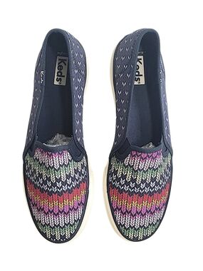 Keds Navy Knit Slip-On Mules with Multicolor Chevron Pattern Size 8
